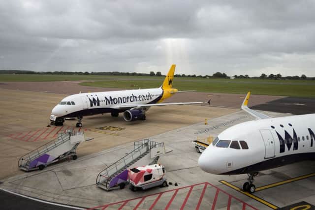 Monarch planes grounded at Luton Airport after the airline collapsed into administration. Picture by Steve Parsons/PA Wire