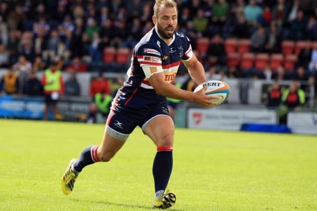Doncaster Knights' Simon Humberstone recorded five goal-kicks in the defeat at Hartpury College. Picture: Chris Etchells.