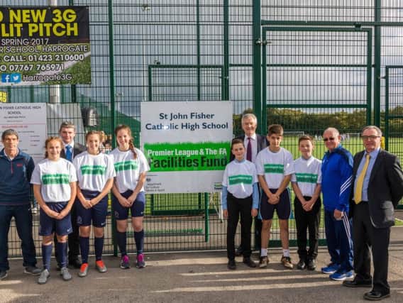 Andrew Jones, MP for Harrogate and Knaresborough, helped unveiled the new pitch at St John Fisher Catholic High School