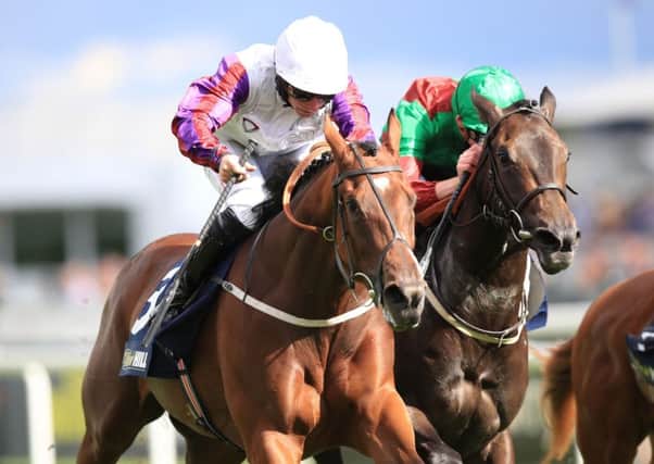 Laurens ridden by P.J. McDonald wins the William Hill May Hill Stakes at Doncaster last month.