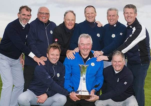 Yorkshire pose with the trophy after winning the England Golf Senior Men's County Finals for the first time (Picture: Leaderboard Photography).