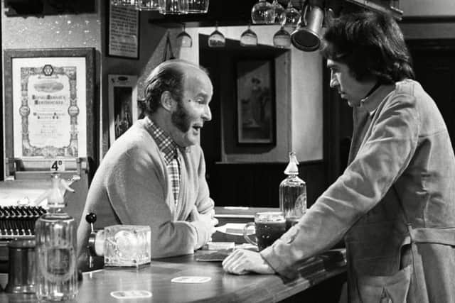 Ronald Magill as Amos Brearly and Andrew Burt as Jack Sudden in Ememrdale's first episode. Picture: ITV