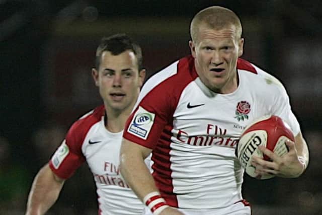 England's Tom Biggs, in action for England in the Emirates Dubai Rugby Sevens back in 2008. Picture: AP/Nousha Salimi.