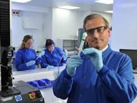 10 August 2017...... CEO Antony Odell with clinical putty at Tissue Regenix in Swillington, Leeds. Picture Tony Johnson.