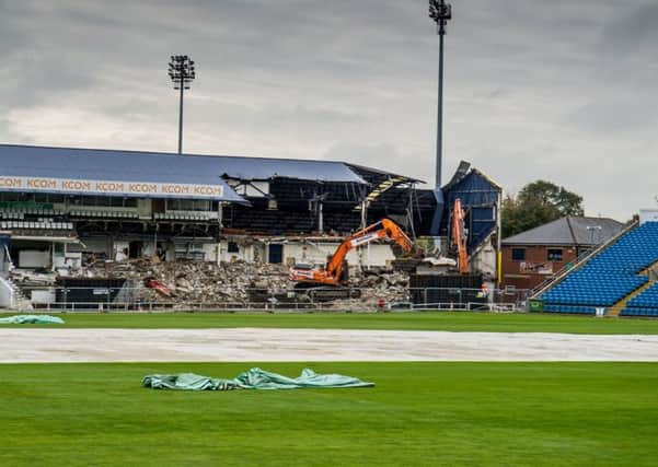 Demolition of the North Stand between the Leeds Rhino's Rugby Ground and Yorkshire Cricket Ground, Headingey Stadium, Leeds. 
Picture James Hardisty.