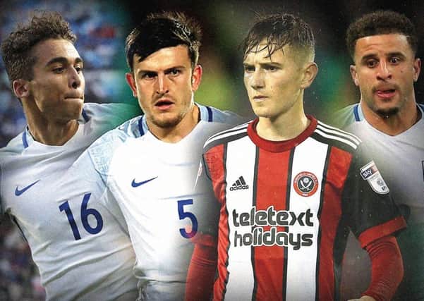 IN GOOD COMPANY: David Brooks, third left, has joined, from left, Dominic Calvert-Lewin, Harry Maguire and Kyle Walker in advancing through the ranks. Graphic: GRAEME BANDEIRA
