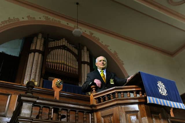 Graham in the pulpit at Gunnerside Methodist Chapel.