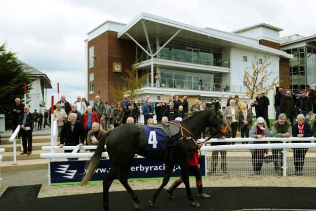 American Craftsman parades round the paddock before the first race of the new season of racing at Wetherby Racecourse, in the shadow of the new Millennium West Stand. (Picture: Jonathan Gawthorpe)