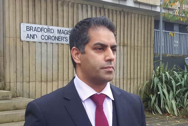 Defence solicitor Sajad Chaudhury outside Bradford Magistrates' Court as he appealed for witnesses to come forward following an incident where Gemma Procter is charged with the murder of 18-month-old Elliot Procter who fell from a sixth-floor window of a block of flats. PA