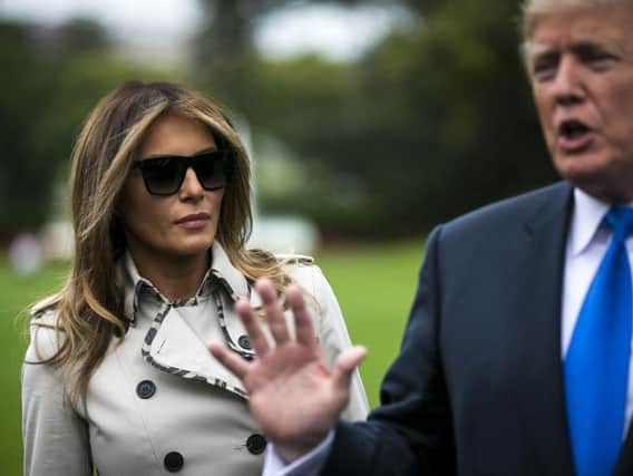 The lady vanishes: The picture of US First Lady Melania Trump which led to the viral story that she has a body double who wears a false nose. Picture: REX