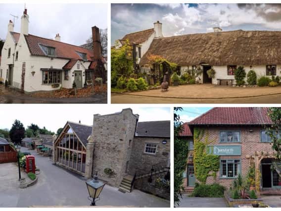 Clockwise from top left The Pipe and Glass Inn at South Dalton, Star Inn at Harome, The Dunsforth in North Yorkshire and The Saddle Room in Middleham have all been included in the latest Michelin pub listings.