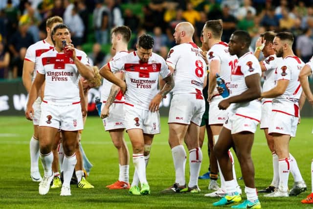 England players show their frustration after the final hooter. Picture: Brendon Ratnayake/SWpix.com.