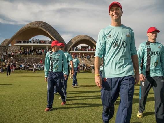 Michael Vaughan plays in a special match to open the new 1m cricket ground in Rwanda.