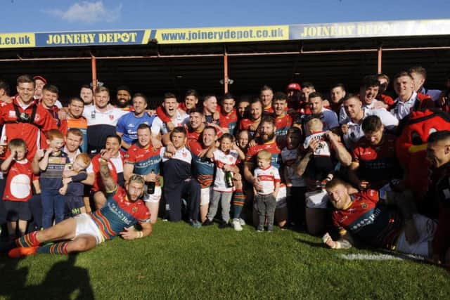 FAMILIAR FACES: Hull KR celebrate being promoted back to the Super League. Picture: Simon Hulme