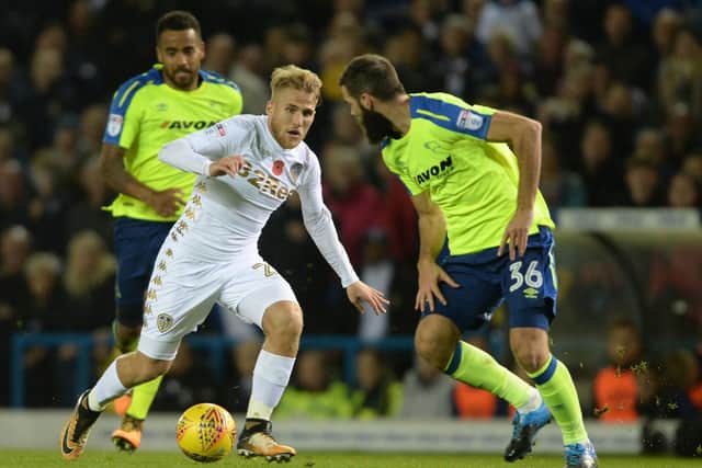Samuel Saiz on the ball for Leeds United during Tuesday night's defeat to Derby County