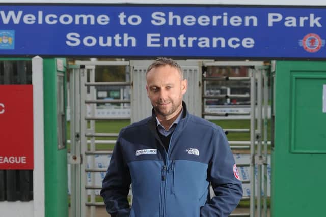 Shaw Lane FC chairman/owner Craig Wood at their ground in Barnsley ahead of the club's FA Cup first round match against Mansfield on Saturday. (Picture: Scott Merrylees)