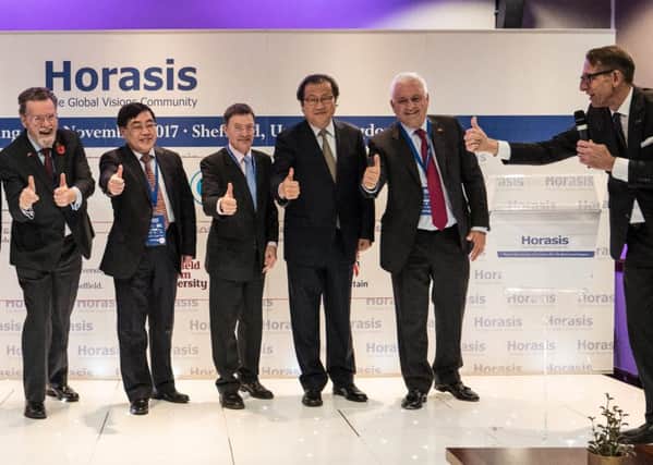Dr Frank-JÃ¼rgen Richter, right, launches Horasis in Sheffield, with LEP chair Sir Nigel Knowles, second right, with Chinese and UK supporters.