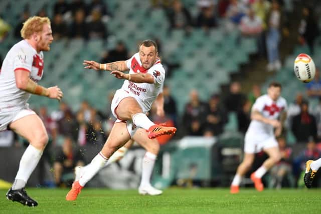 England's Josh Hodgson in action during the Rugby League World Cup, Group A match at the Sydney Football Stadium, Sydney.