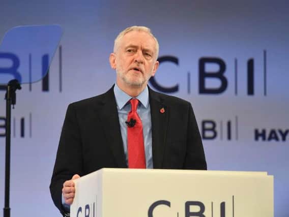Jeremy Corbyn addressing delegates at the CBI conference