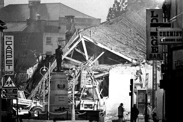 File photo of the scene in Co Fermanagh town where an IRA bomb exploded without warning ahead of a Remembrance Sunday memorial ceremony. Relatives whose loved ones were killed in the Enniskillen bombing have vowed to keep their memories alive and continue fighting for justice, on the 30th anniversary of the atrocity. Picture: PA Wire