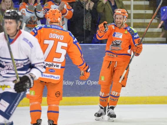 GOAL HUNGRY: Sheffield Steelers' Ben O'Connor will be hoping to celebrate more goals in Denmark this weekend.