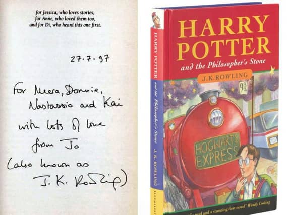 The signed copy of the Harry Potter book.