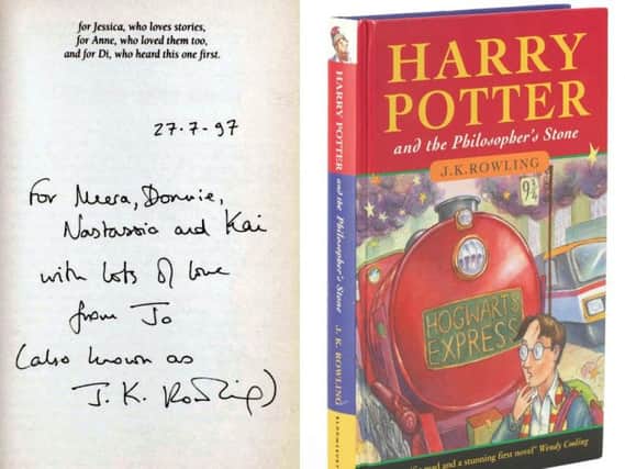 The signed copy of the Harry Potter book.