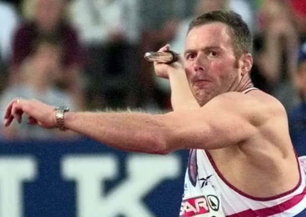 Britain's Mick Hill throws the javelin on his way to winning the silver medal at the European Track and Field Championships in Budapest, Sunday Aug. 23, 1998. (AP Photo/Dave Caulkin)