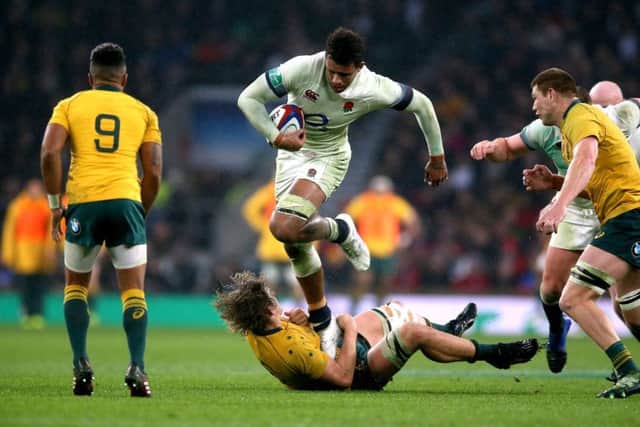 England's Courtney Lawes tries to foce his way through against Australia at Twickenham. Picture: Nigel French/PA
