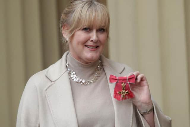 Actress Sarah Lancashire after she was awarded an OBE by Duke of Cambridge during an Investiture ceremony at Buckingham Palace, London. PA