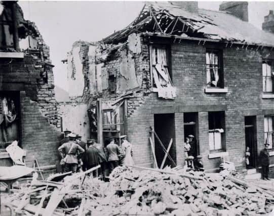 Bomb damage at Cossey Road after First World War Zeppelin raid on Sheffield.
