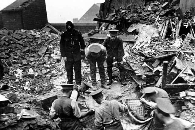 Bomb damage at Cossey Road after First World War Zeppelin raid on Sheffield.