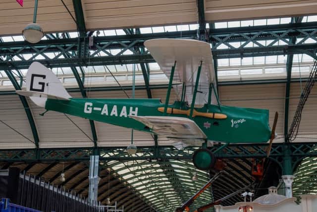 The life size replica of Amy Johnson's Gipsy Moth, which is hanging from the roof of Paragon Station, in Hull.