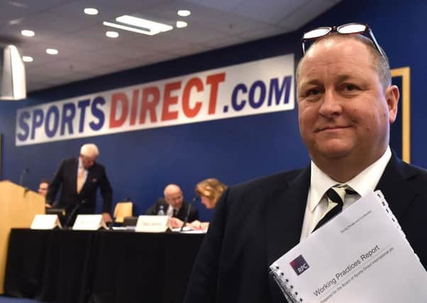 Sports Direct majority shareholder Mike Ashley at the company's annual general meeting in Shirebrook, Nottinghamshire. Pic: PA.