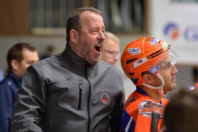 NUMBERS BOOST: Sheffield Steelers' head coach, Paul Thompson, with the axed Andre Deveaux on the right. Picture: Dean Woolley.