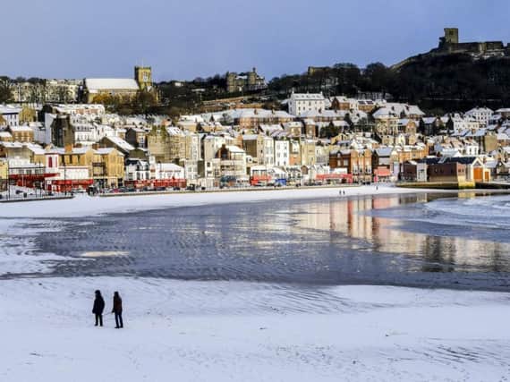 Snow on the beach in Whitby