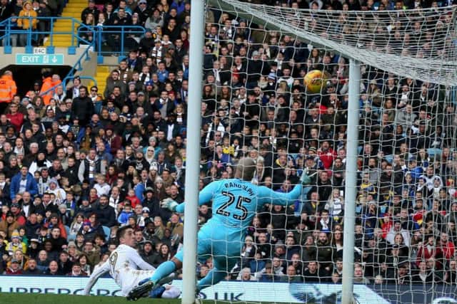 Pablo Hernandez hits the deck and the net to score the opening goal in Leeds Uniteds win over Middlesbrough in their most recent home game (Picture: Jonathan Gawthorpe).