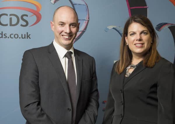 Fergus Bailie CEO of Leeds-based digital services company CDS (left) with Cabinet Office minister Caroline Nokes.