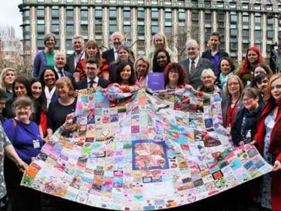 The Womens Quilt was first unveiled outside the Houses of Parliament on International Womens Day on March 8, 2017