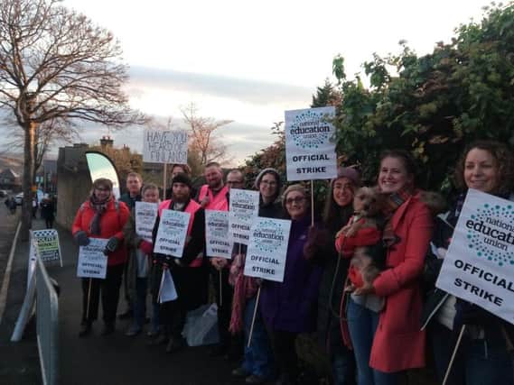 National Education Union members on the picket line outside Westways Primary School, in Crookes