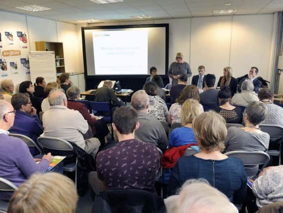 A packed meeting held by Sheffield NHS CCG to discuss a raft of changes to urgent care treatment including the closure of the Walk-in Centre on Broad Lane the the Minor Injuries Unit at the Hallamshire Hospital. Both could move to the Northern General. Picture: Steve Ellis/The Star
