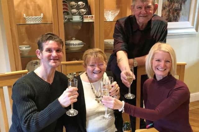 The family of Nick Dunn, from Ashington, Northumberland, one of the Chennai Six (from right to left) sister Lisa Dunn, dad Jim Dunn, mum Margaret Dunn and brother Paul Dunn, toast news of his return