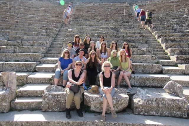 High Storrs teachers Gina Johnson and Georgina Gill at Epidaurus with a sixth form group