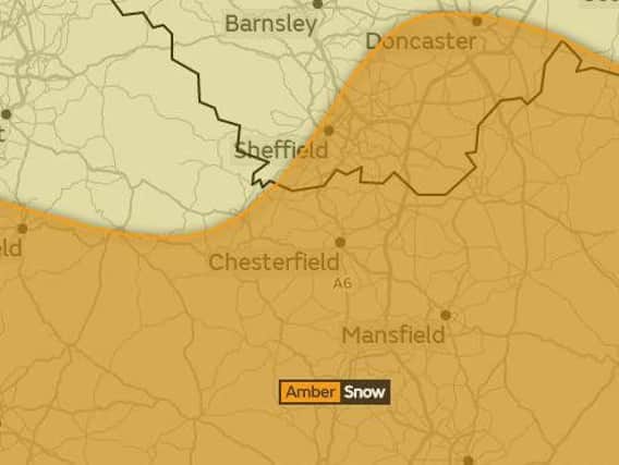 Snowfall of at 10cm is 'likely' across South Yorkshire tomorrow with some areas expected to get as much as 20cm, the Met Office have said in their new updated amber weather warning for the region.