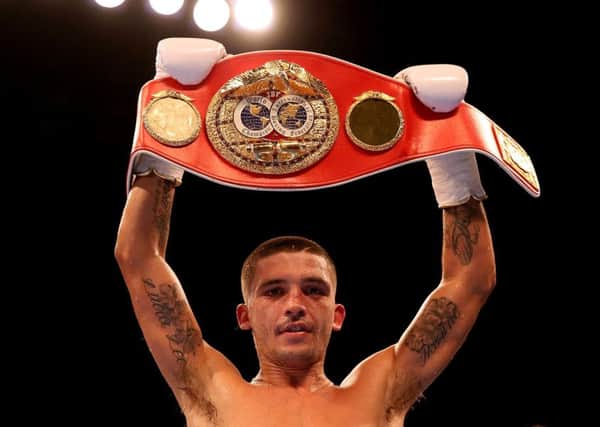 Lee Selby celebrates after beating Eduardo Ramirez in their IBF World Featherweight Championship bout at the Copper Box, London last night.