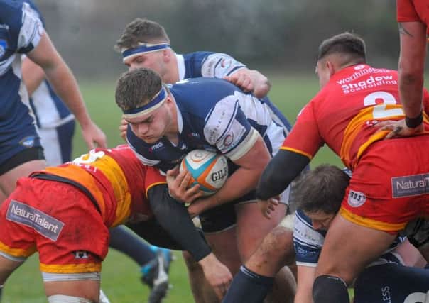 Yorkshire Carnegie v Dragons Premiership Select: Charlie Capps charges through  for Carnegie (Picture: Steve Riding)