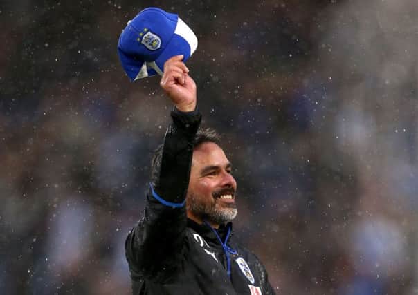 Huddersfield Town manager David Wagner celebrates after the Premier League victory over Manchester United
