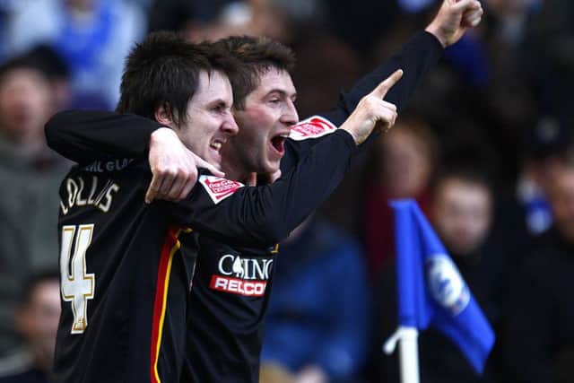Huddersfield's Michael Collins (left) is congratulated after scoring Huddersfield's goal during the FA Cup Fifth Round match at Stamford Bridge, London in 2008 (Picture: PA)