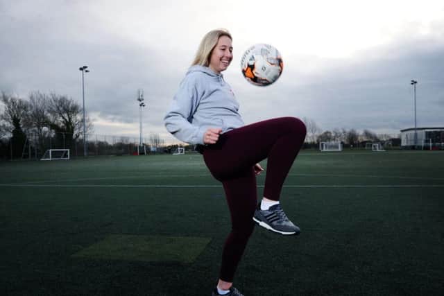 Chloe who is in the sixth form at Rossett School in Harrogate  has just signed four year scholarship deal to play football at a college in America. Yet she suffers from massive depression and last year tried to take her own life. 
Picture Jonathan Gawthorpe