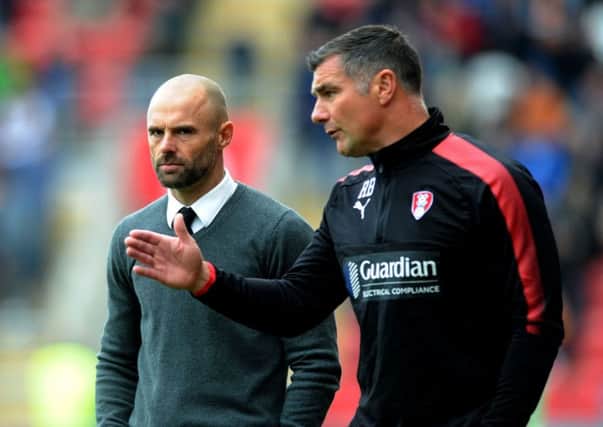 Rotherham United manager Paul Warne, left, with assistant Richie Barker (Picture: Jonathan Gawthorpe).